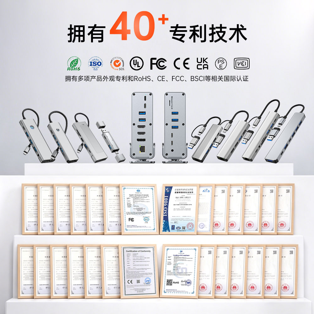 Type-c3.2拓展坞双高清异显DP读取千兆网口立式桌面15合1扩展