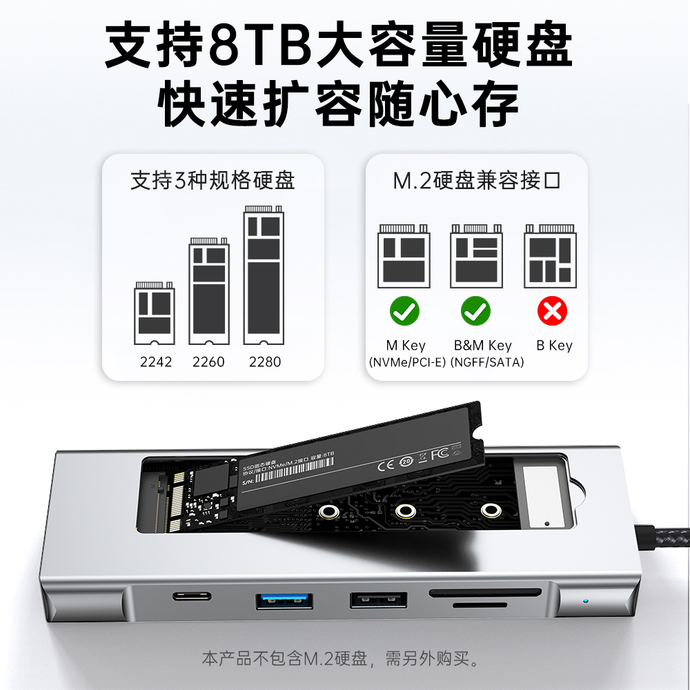 M.2硬盘盒扩展坞type-c hub3.2带固态硬盘盒10G多口拓展坞