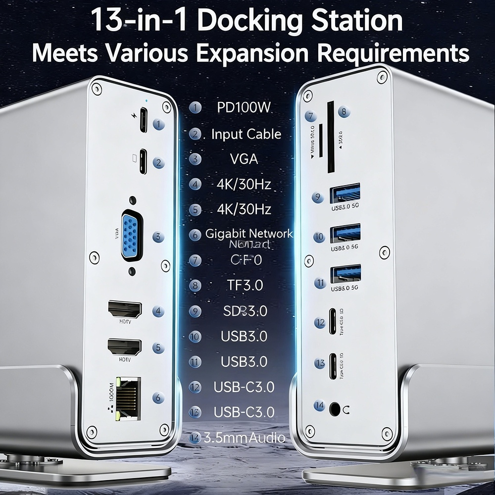 Type-C 3.2 10G Gen2 Expansion Dock, 4K 60Hz 3-Screen MST Differential Display DP, 15-in-1 Expansion Dock, In Stock
