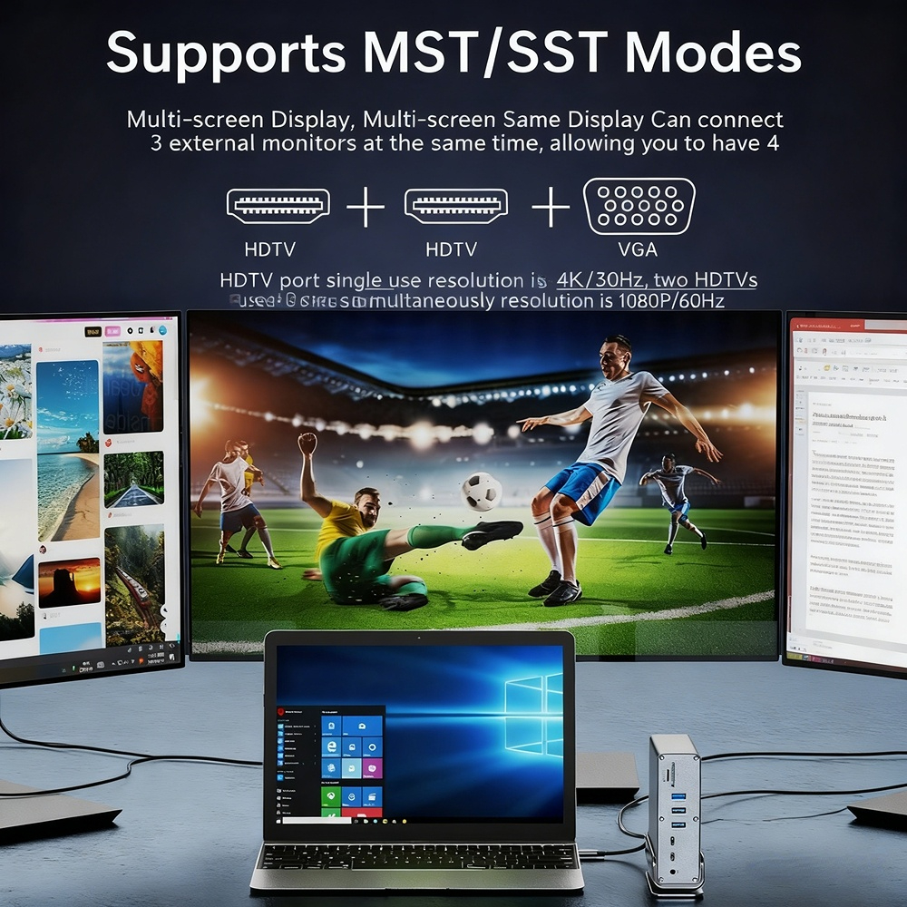 Type-C 3.2 10G Gen2 Expansion Dock, 4K 60Hz 3-Screen MST Differential Display DP, 15-in-1 Expansion Dock, In Stock