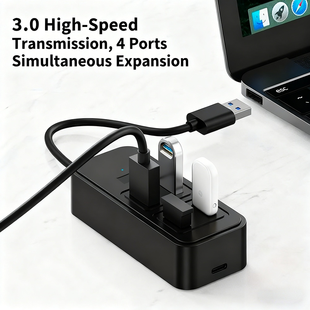 1-to-4 Type-C splitter DC power hub 3.0 for laptops and tablets to connect to USB hub