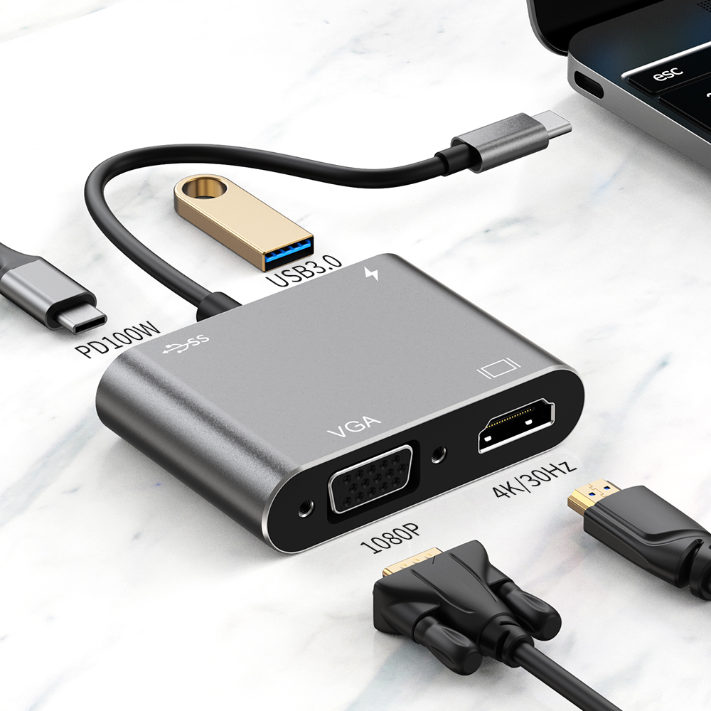 type-c拓展坞转高清4K30Hz网卡USB3.0厂家批发hub3.0转换器