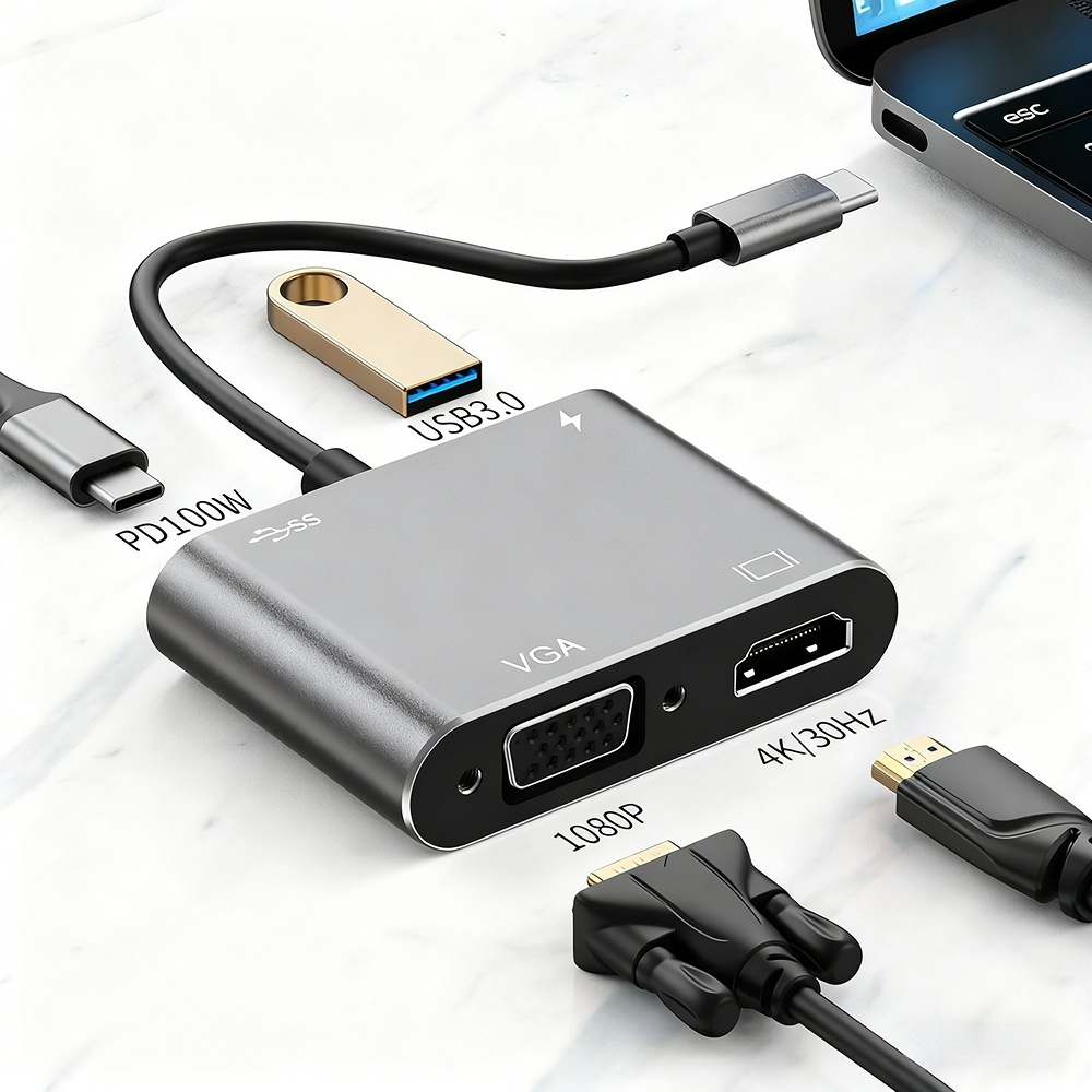Type-C docking station to HD 4K 30Hz network card USB 3.0 converter - wholesale from manufacturer.