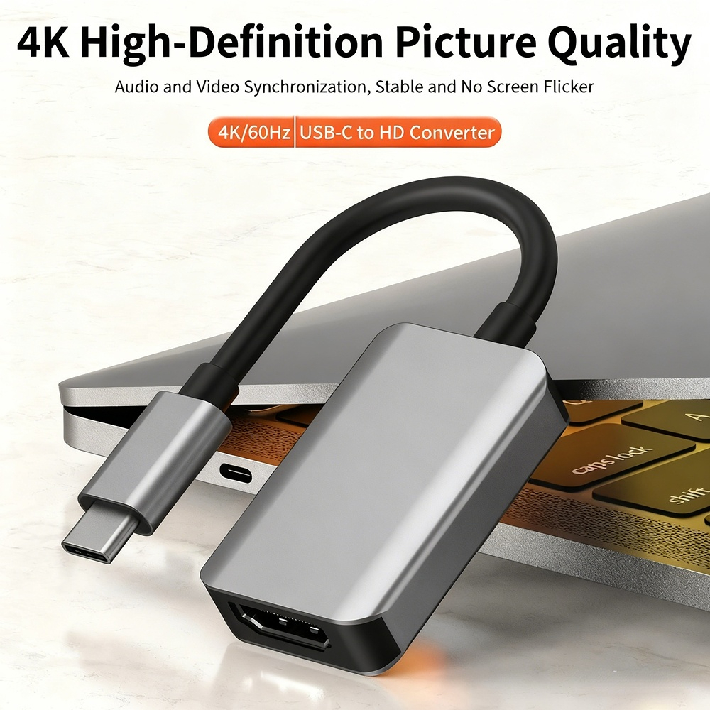 Type-C to HD MI extension cable, 4K 60Hz, compatible with Apple, Huawei, iPad, and computer adapters.