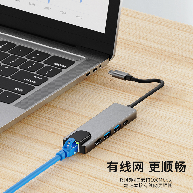 type c拓展坞usb转换器同屏 网卡笔记本五合一扩展坞