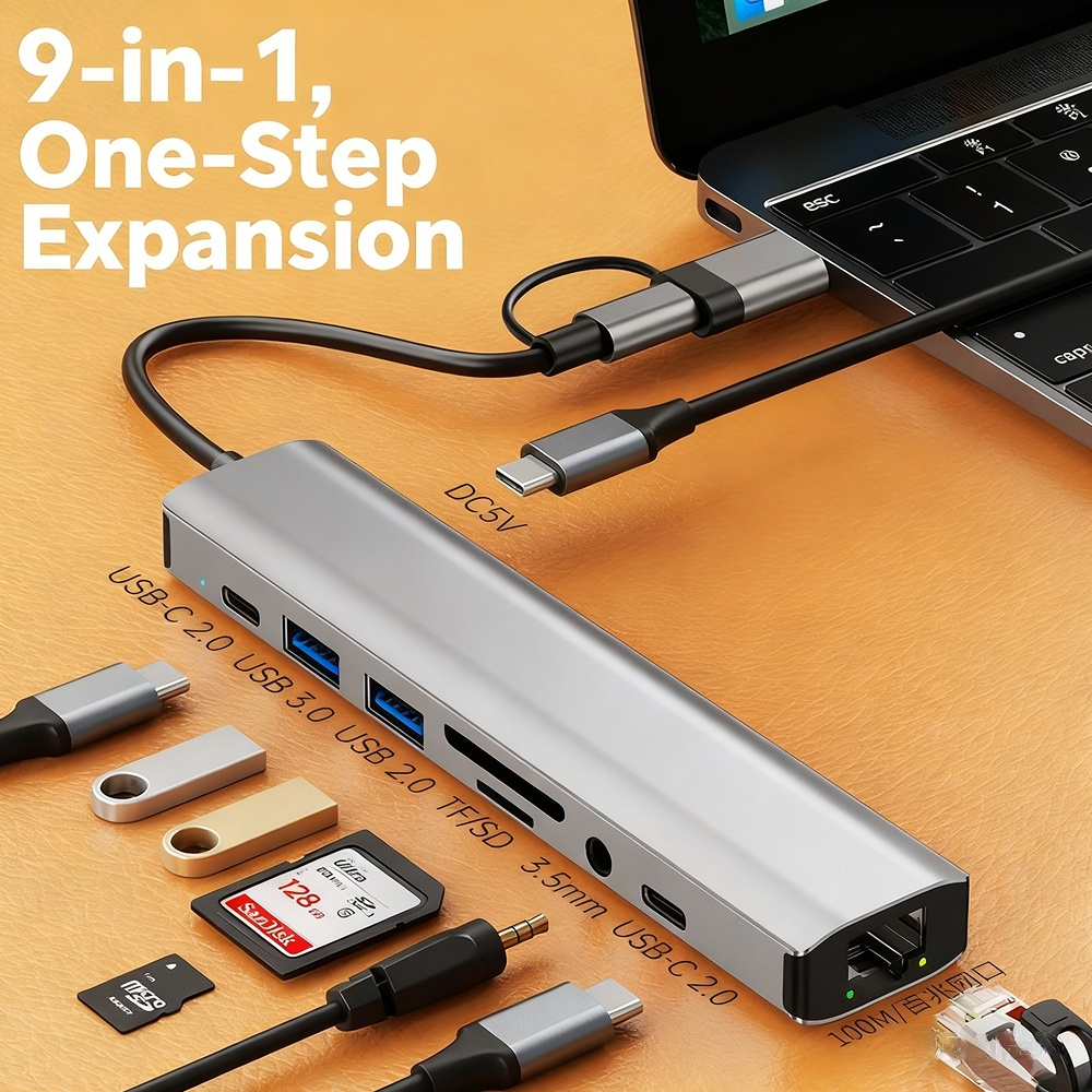 Expansion Network Adapter (RJ45) — Type-C to Ethernet Cable Converter — USB 100Mbps Wired Network Card for PC