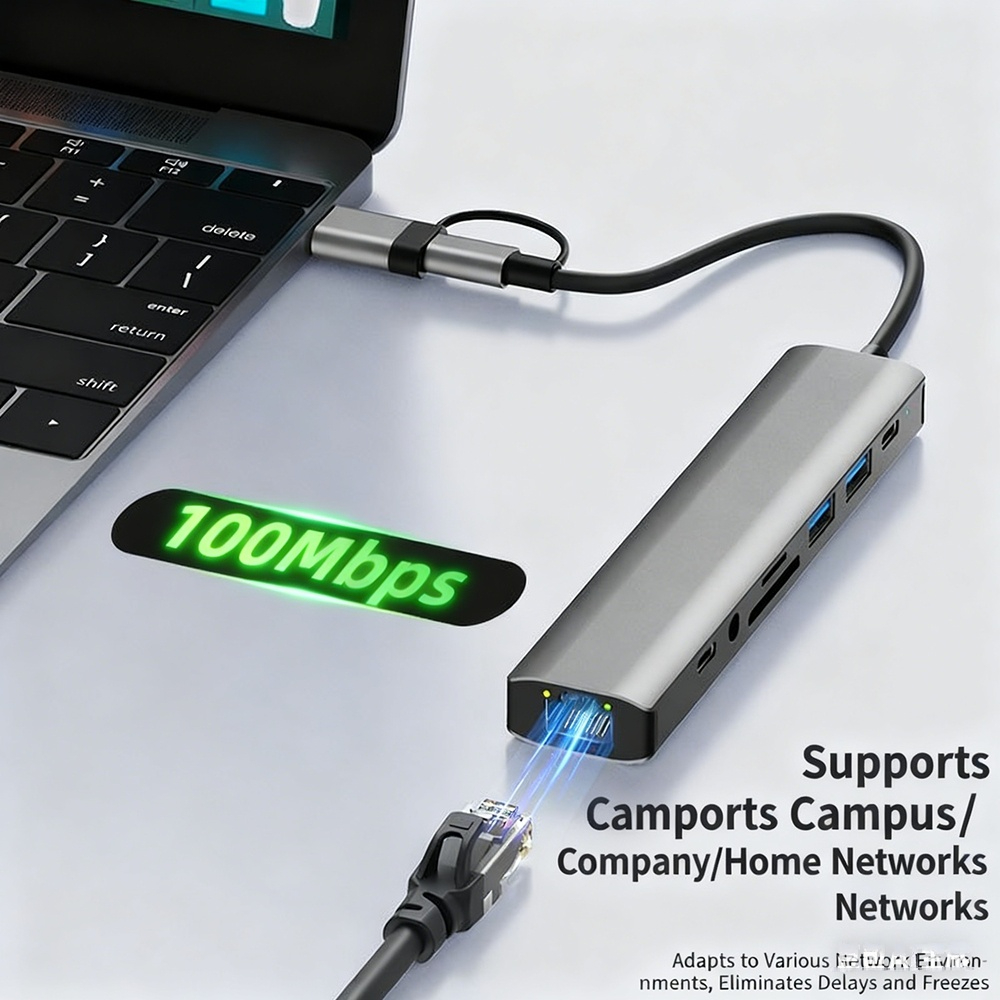 Expansion Network Adapter (RJ45) — Type-C to Ethernet Cable Converter — USB 100Mbps Wired Network Card for PC