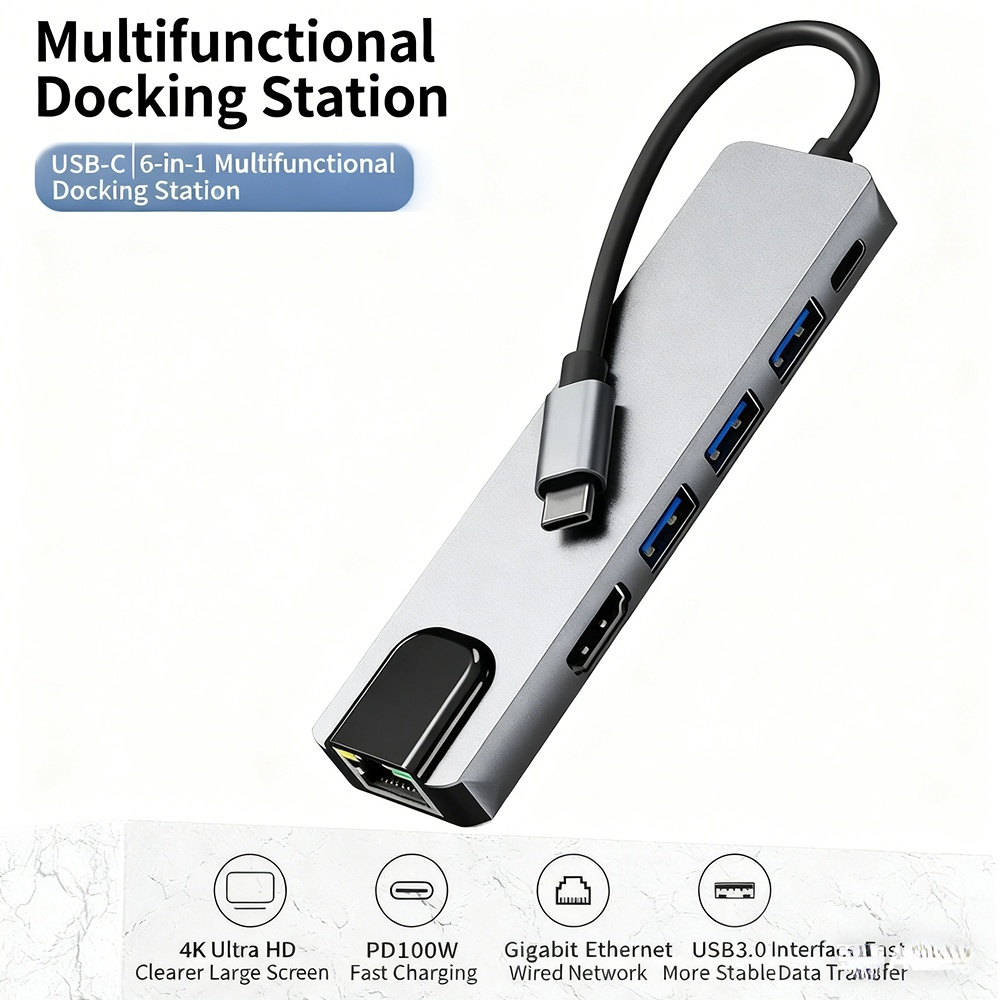 Type-C hub 3.0 network port 4K 30Hz/60Hz multi-interface expansion dock manufacturer, in stock, OEM customization available.