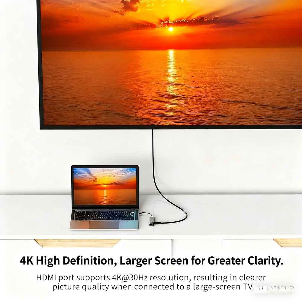 Type-C hub 3.0 network port 4K 30Hz/60Hz multi-interface expansion dock manufacturer, in stock, OEM customization available.