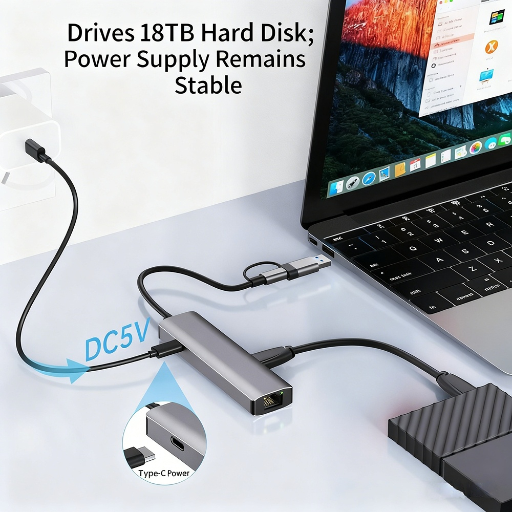 Type-C & USB 2-in-1 Gigabit Wired Network Adapter — External 2.5Gbps Ethernet Adapter for Laptops and Tablets