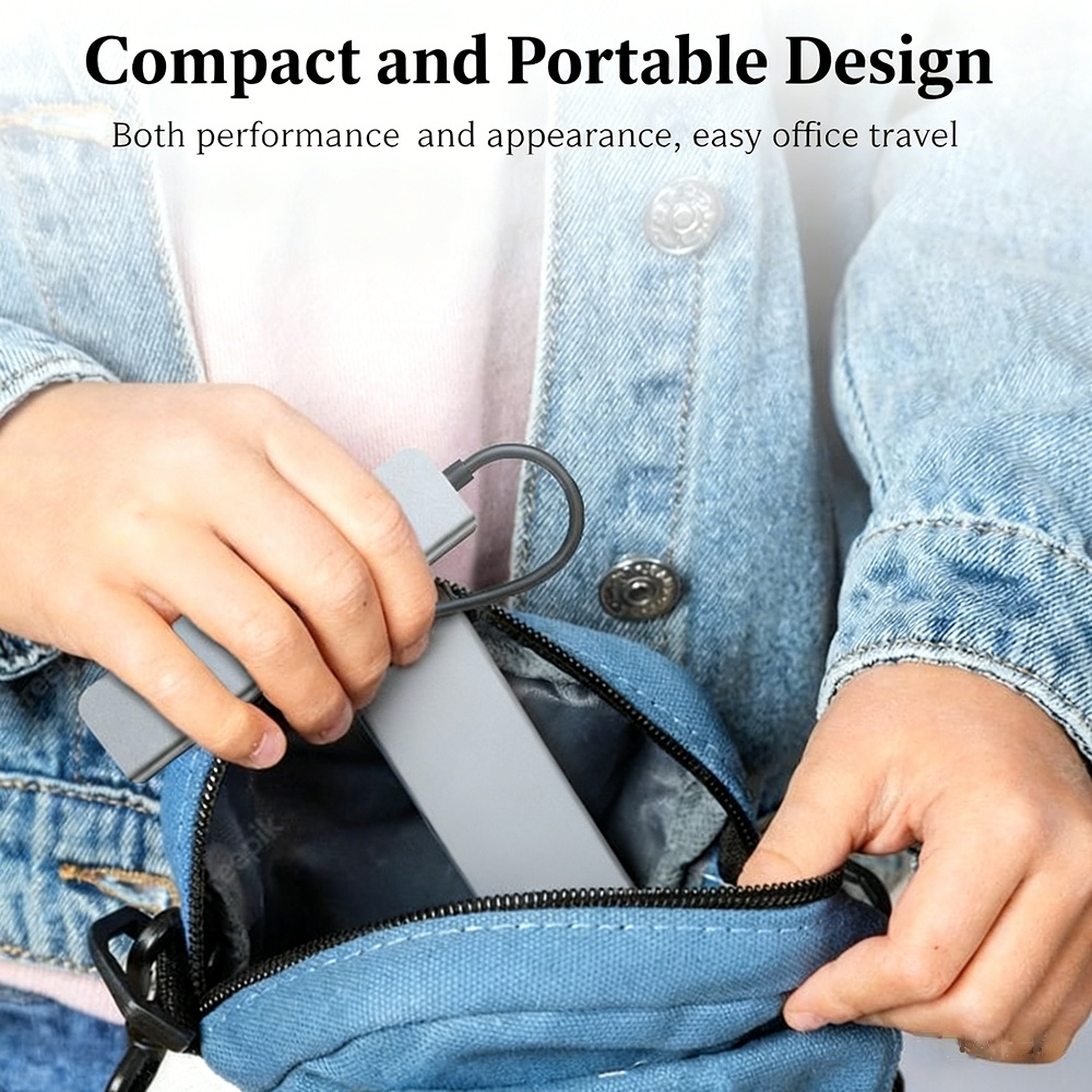 6-in-1 USB-C Docking Station with Card Reader — Compatible with Huawei and Apple Computers, Supports PD Fast Charging