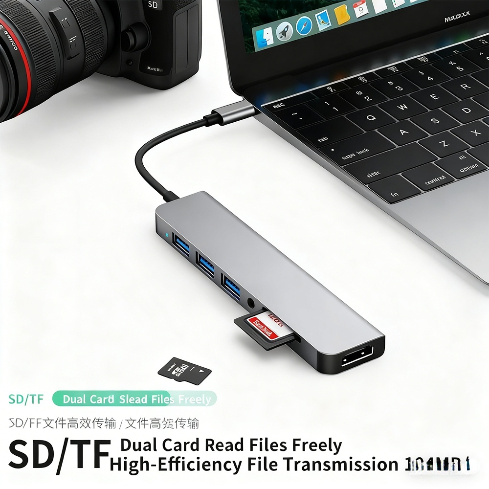 Cross-Border Type-C to USB 3.0 Hub — 7-in-1 Docking Station Converter for Tablets and Laptops