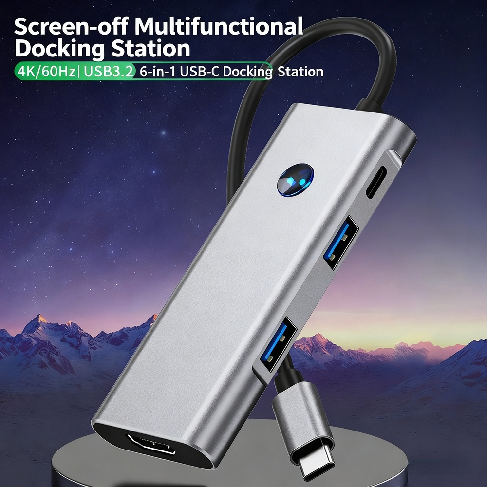 TYPE-C docking station 3.2 4K 60Hz, one-click screen-off, 7-in-1 laptop docking station with multiple interfaces