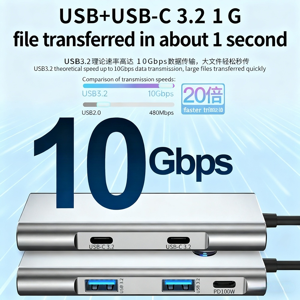 TYPE-C docking station 3.2 4K 60Hz, one-click screen-off, 7-in-1 laptop docking station with multiple interfaces