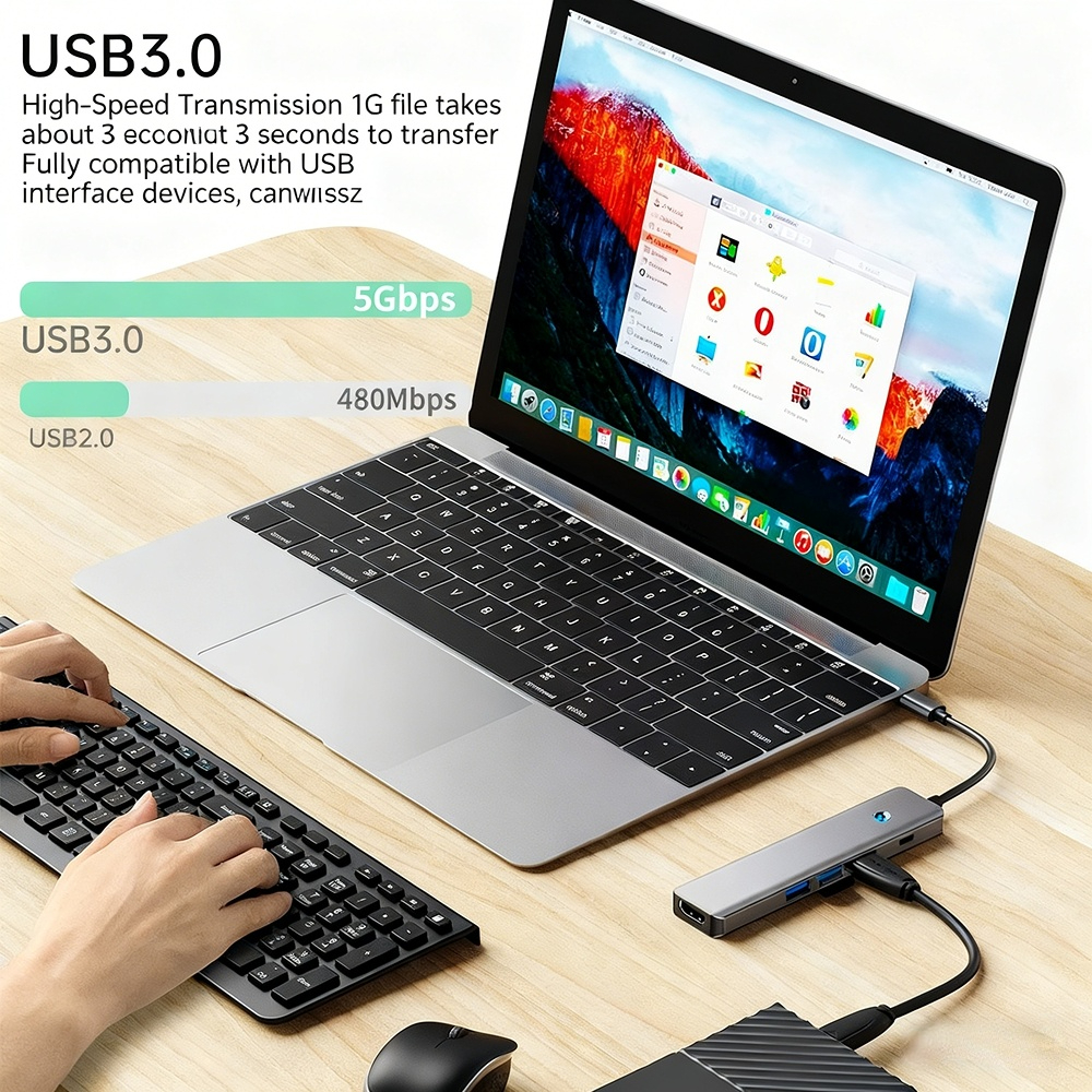 TYPE-C docking station 3.2 4K 60Hz, one-click screen-off, 7-in-1 laptop docking station with multiple interfaces