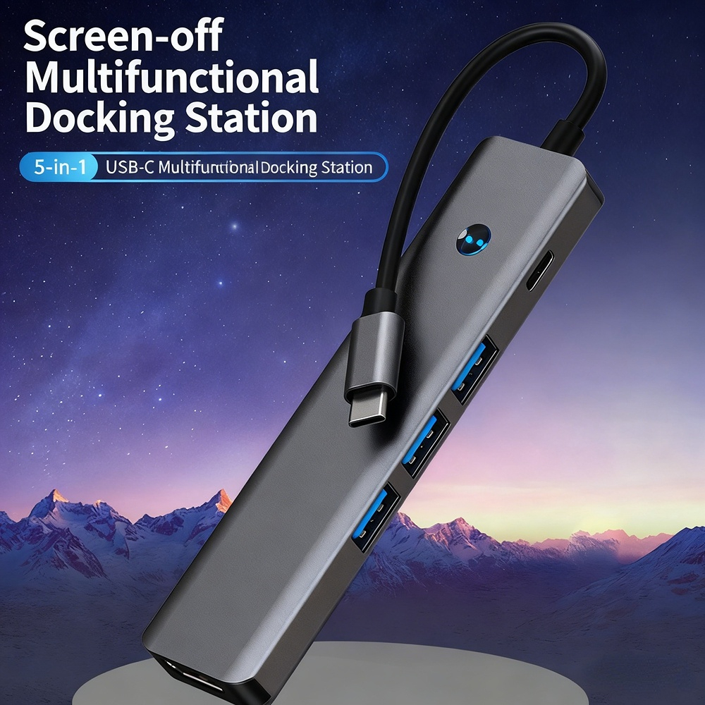 TYPE-C docking station 3.2 4K 60Hz, one-click screen-off, 7-in-1 laptop docking station with multiple interfaces