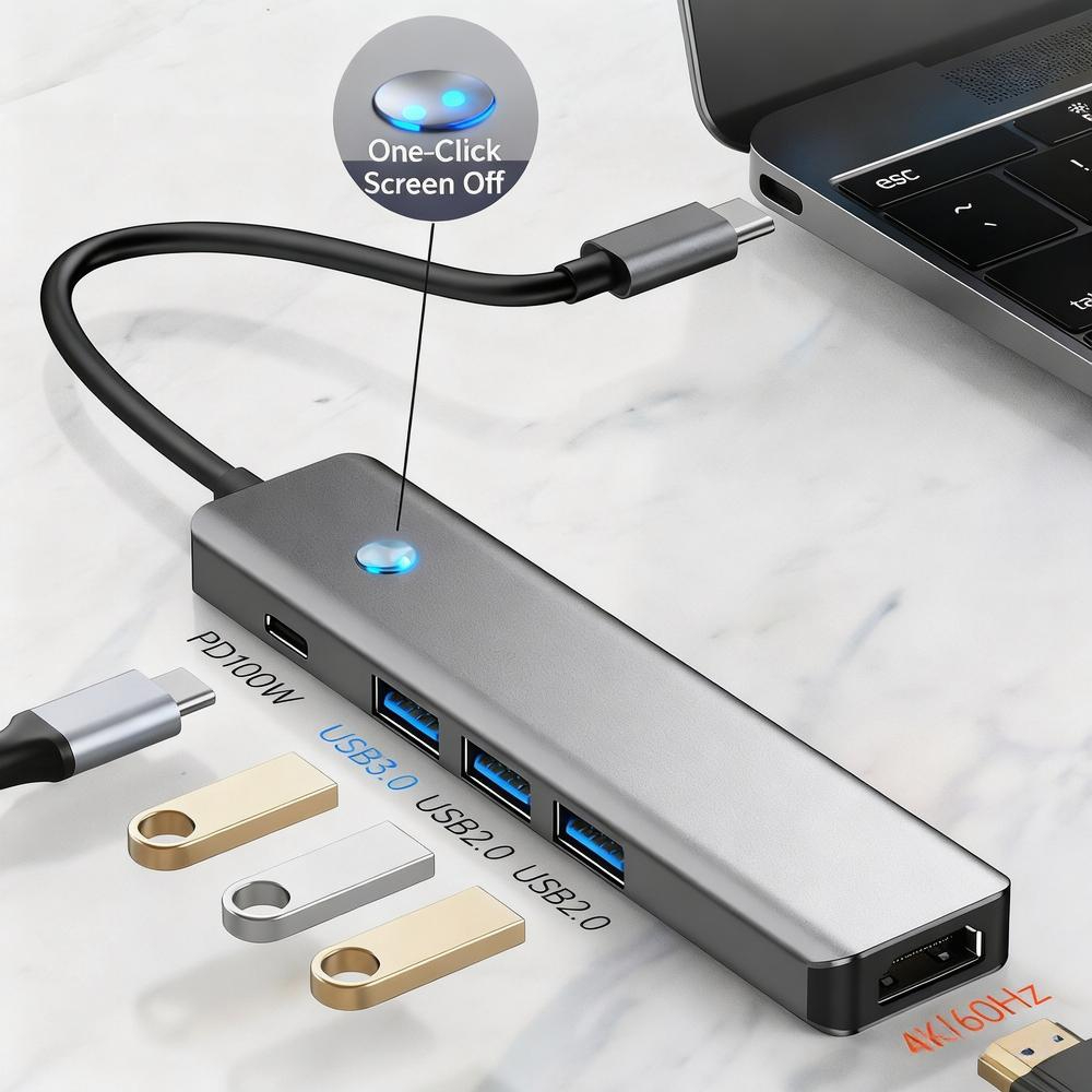 TYPE-C docking station 3.2 4K 60Hz, one-click screen-off, 7-in-1 laptop docking station with multiple interfaces