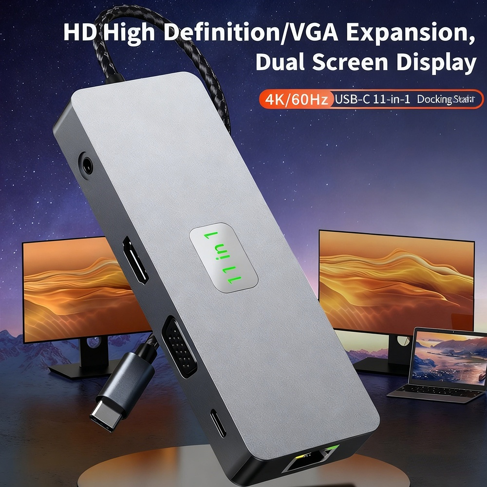 Type-C hub 3.0 network port 4K 30Hz/60Hz multi-interface expansion dock manufacturer, in stock, OEM customization available.