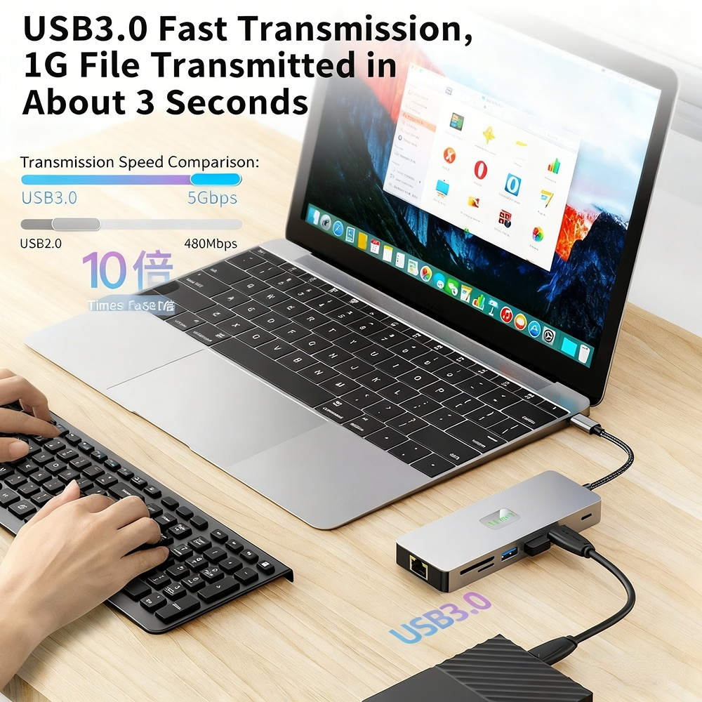 Type-C hub 3.0 network port 4K 30Hz/60Hz multi-interface expansion dock manufacturer, in stock, OEM customization available.