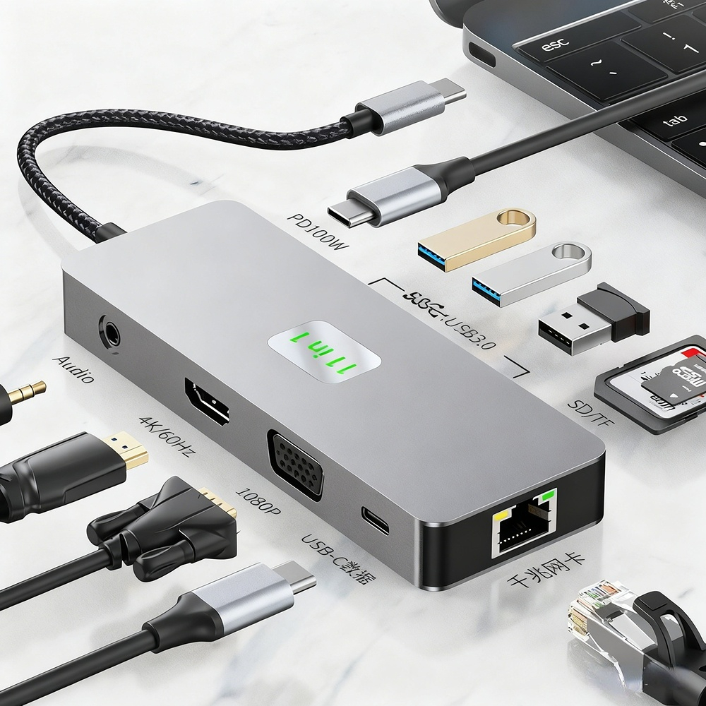 Type-C hub 3.0 network port 4K 30Hz/60Hz multi-interface expansion dock manufacturer, in stock, OEM customization available.