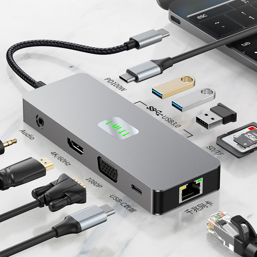 type-c hub3.0网口4k30hz/60hz多接口拓展坞厂家现货OEM定制