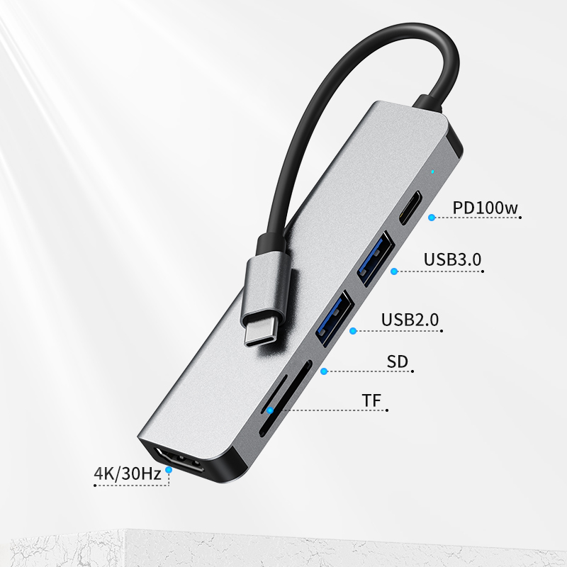 6-in-1 USB-C Hub 3.0 docking station for MacBook laptops.