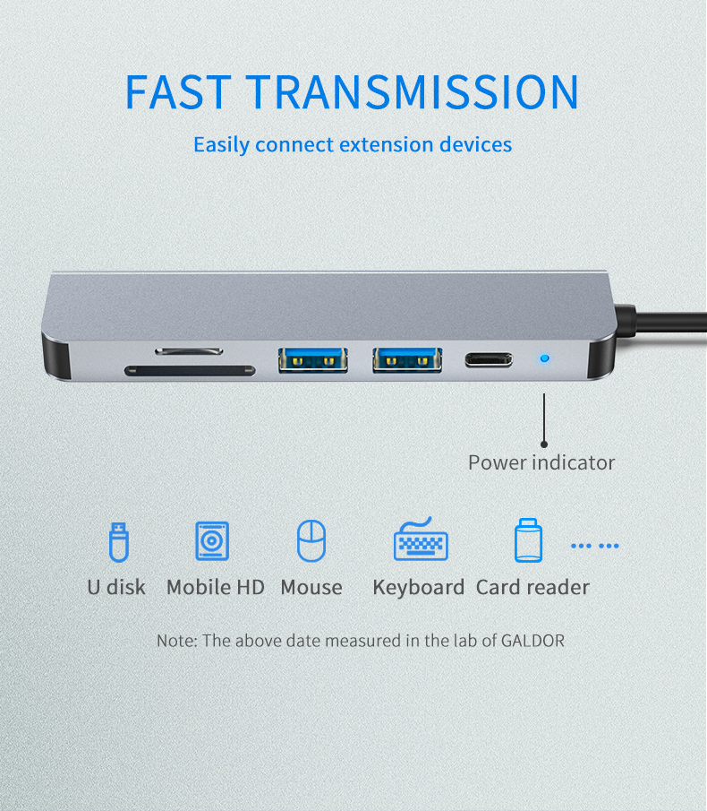 6-in-1 USB-C Hub 3.0 docking station for MacBook laptops.