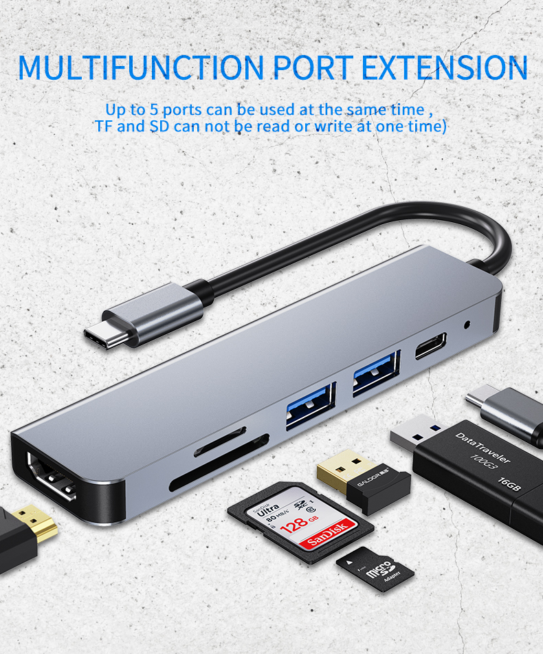 6-in-1 USB-C Hub 3.0 docking station for MacBook laptops.