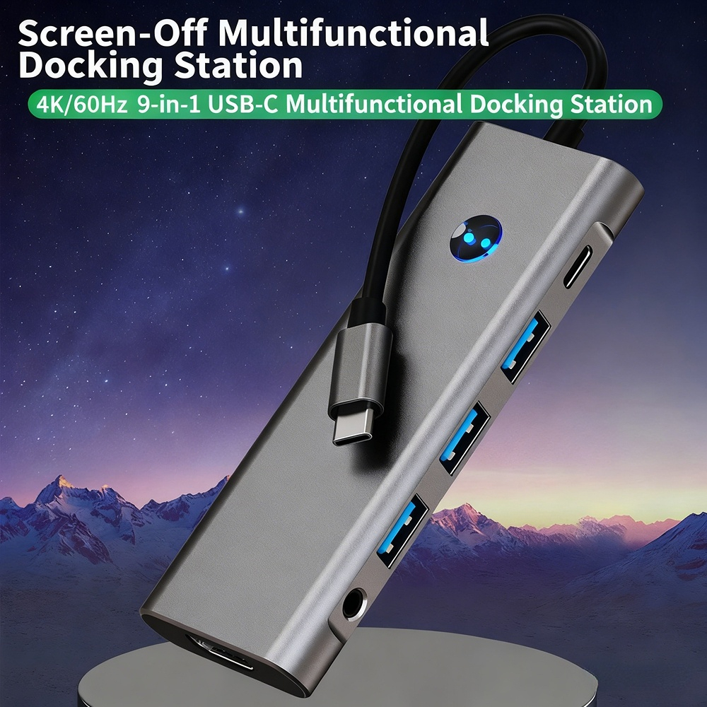 USB docking station Type-C 4K 60Hz screen mirroring with one-click screen off. Factory OEM customization available. 48-hour delivery.