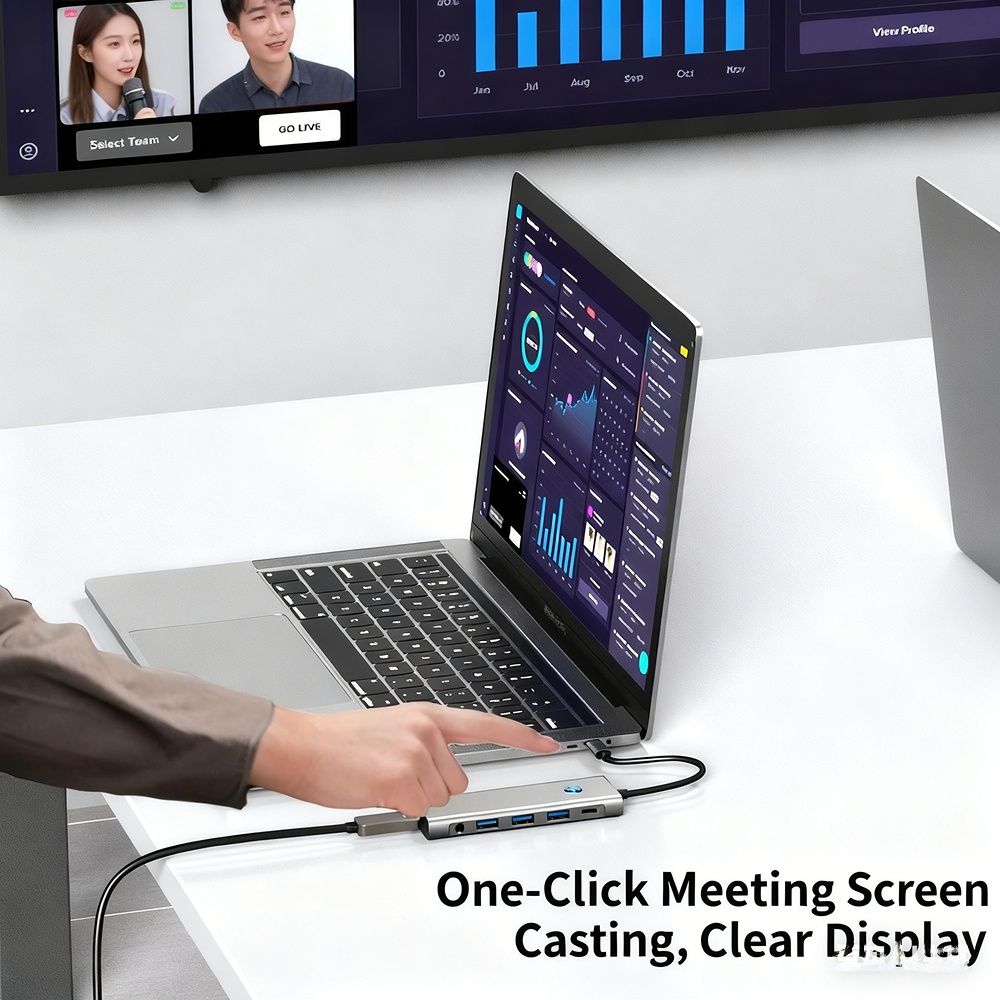 USB docking station Type-C 4K 60Hz screen mirroring with one-click screen off. Factory OEM customization available. 48-hour delivery.