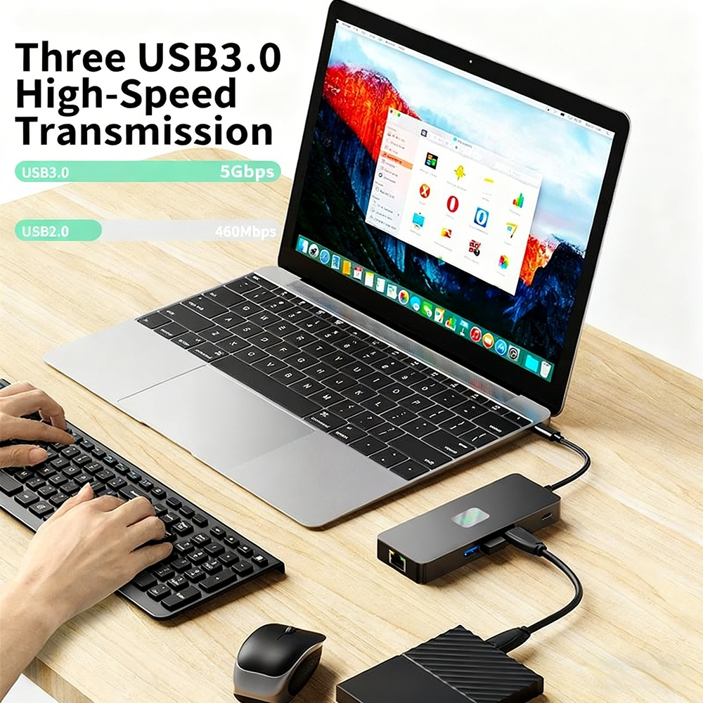 High-definition 4K 60Hz screen mirroring, 9-in-1 USB 3.0 Ethernet port, SD/TF card slot, 48-inch small size, Type-C expansion dock.