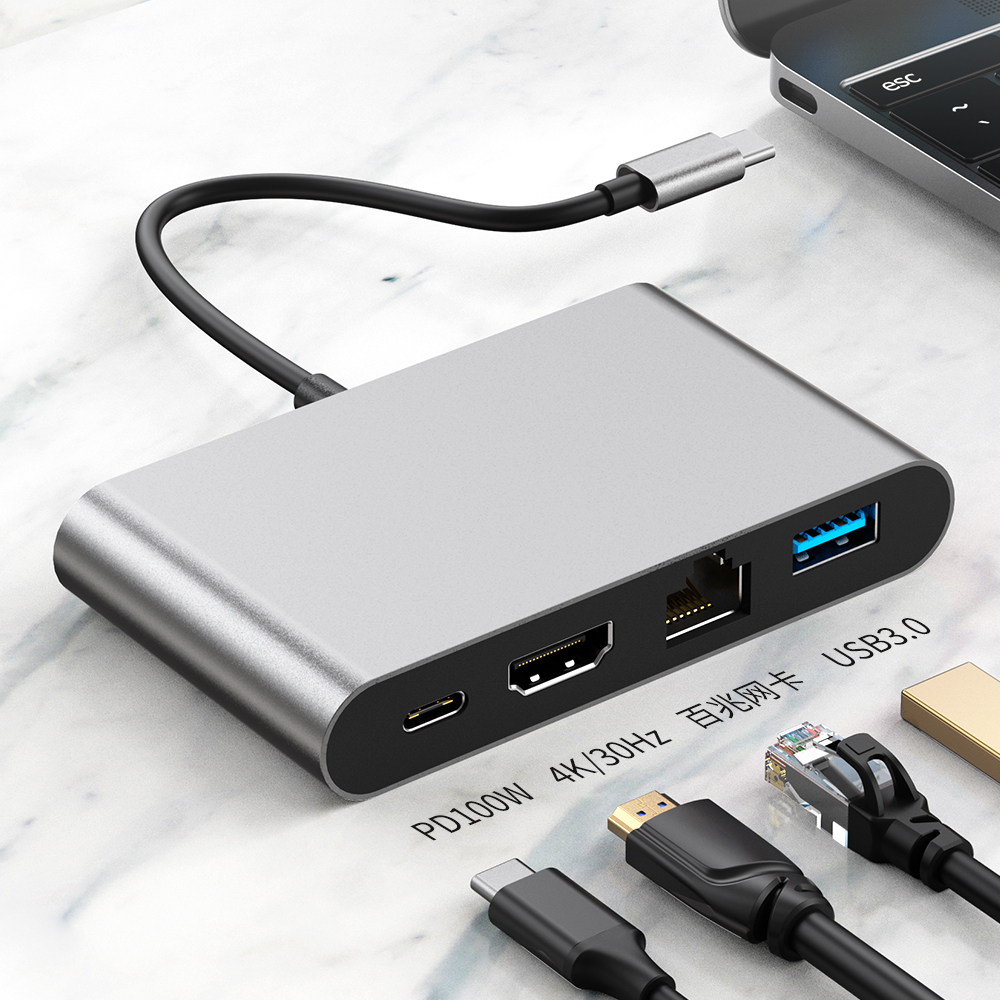 type-c拓展坞转高清4K30Hz网卡USB3.0厂家批发hub3.0转换器
