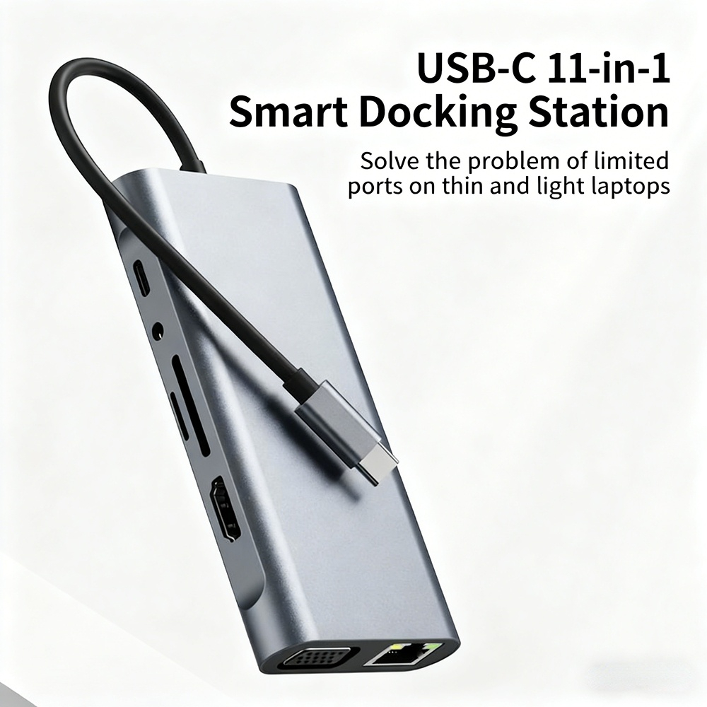 Factory-customized 11-in-1 docking station with USB 3.0 network card for Apple laptops.