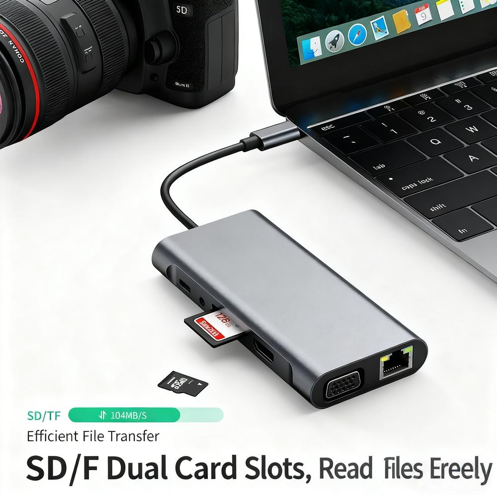 Factory-customized 11-in-1 docking station with USB 3.0 network card for Apple laptops.