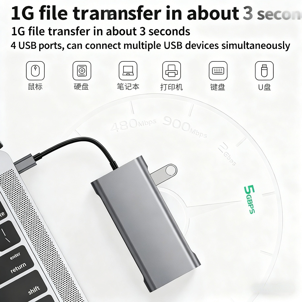 Factory-customized 11-in-1 docking station with USB 3.0 network card for Apple laptops.