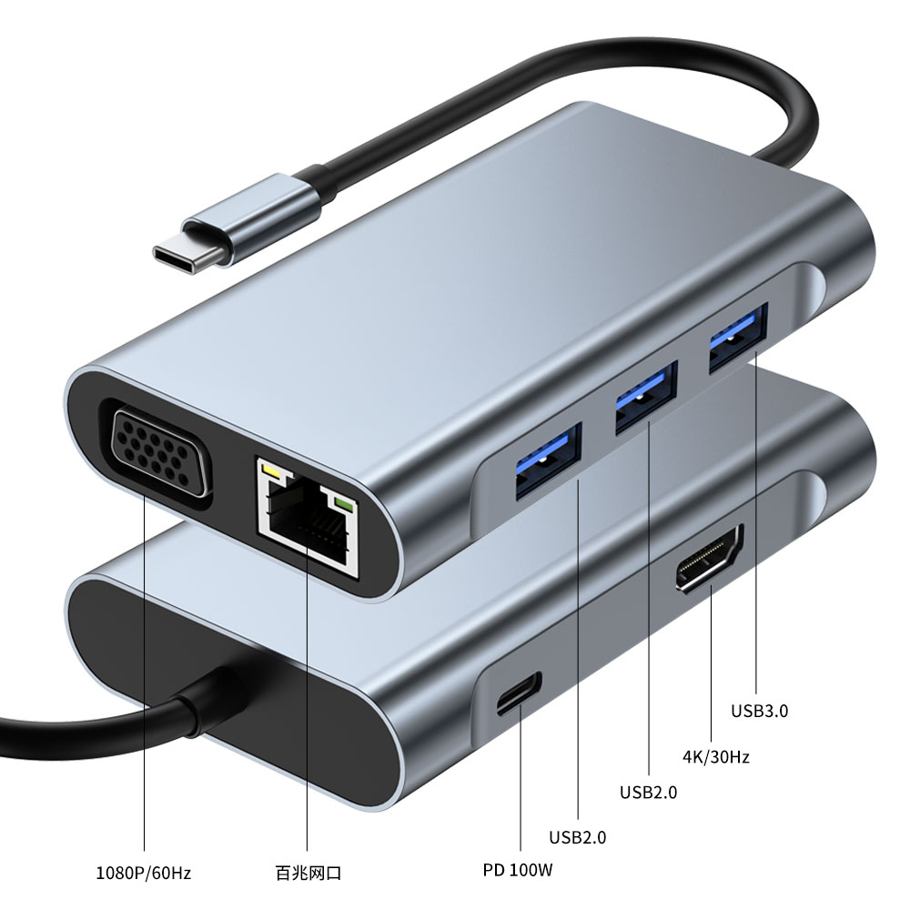 7-in-1 USB Hub for Laptops, Compatible with Apple MacBook Type-C Dock, Multiple Interfaces