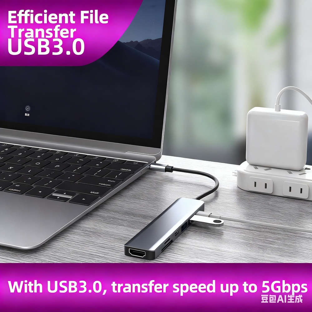 Factory-customized 7-in-1 docking station, Type-C hub 3.0, compatible with Apple and Huawei USB extenders.