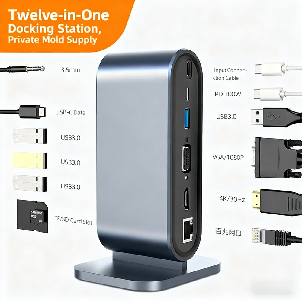 12-in-1 Hub Expansion Converter, Thunderbolt 3 4K 60Hz Dual Screen, Factory Direct Stock