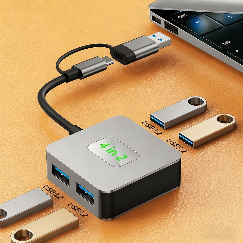 Type-C 3.2 hub, Gen2 laptop hub, 1-to-4 2-in-1 10Gbps splitter