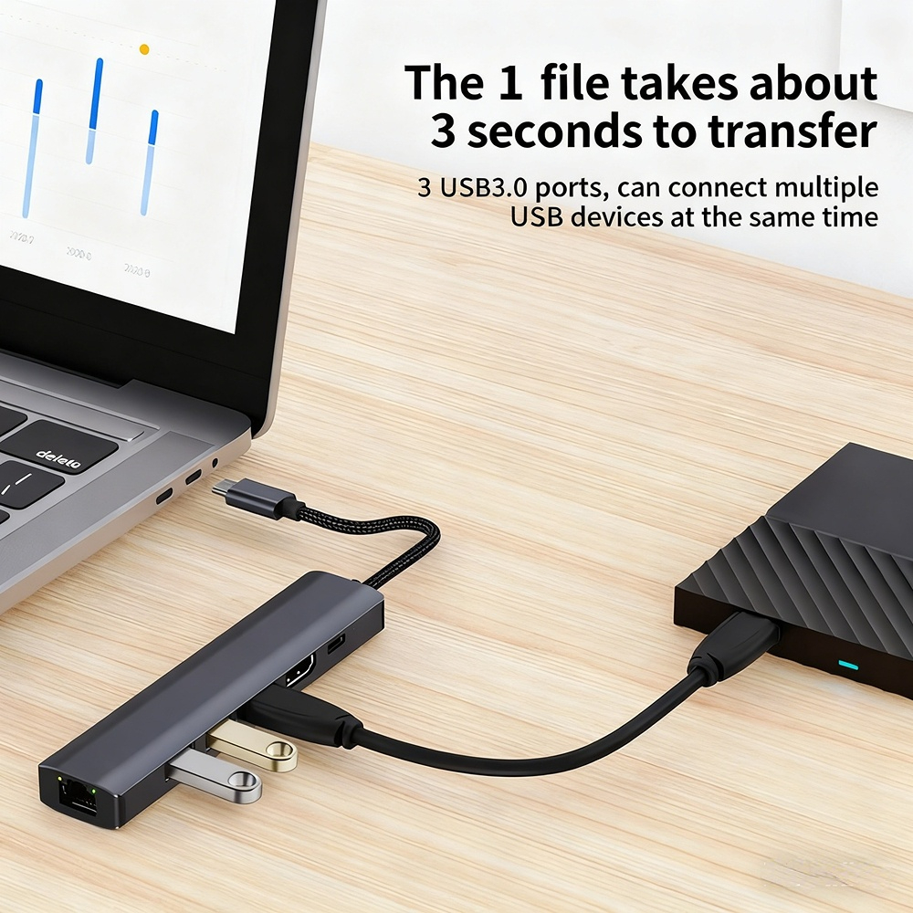 USB 3.0 Gigabit Ethernet docking station, Type-C laptop converter, 7-in-1 docking station