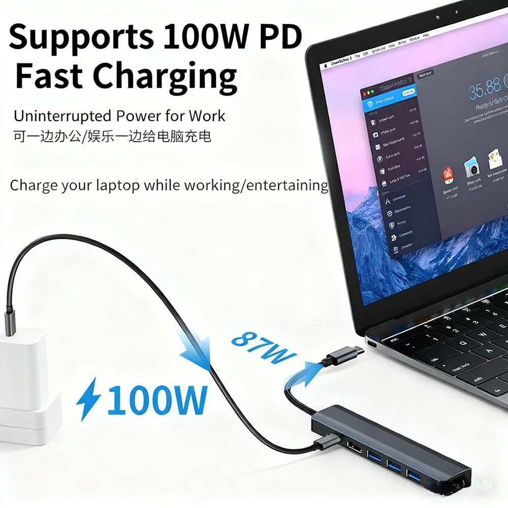 USB 3.0 Gigabit Ethernet docking station, Type-C laptop converter, 7-in-1 docking station