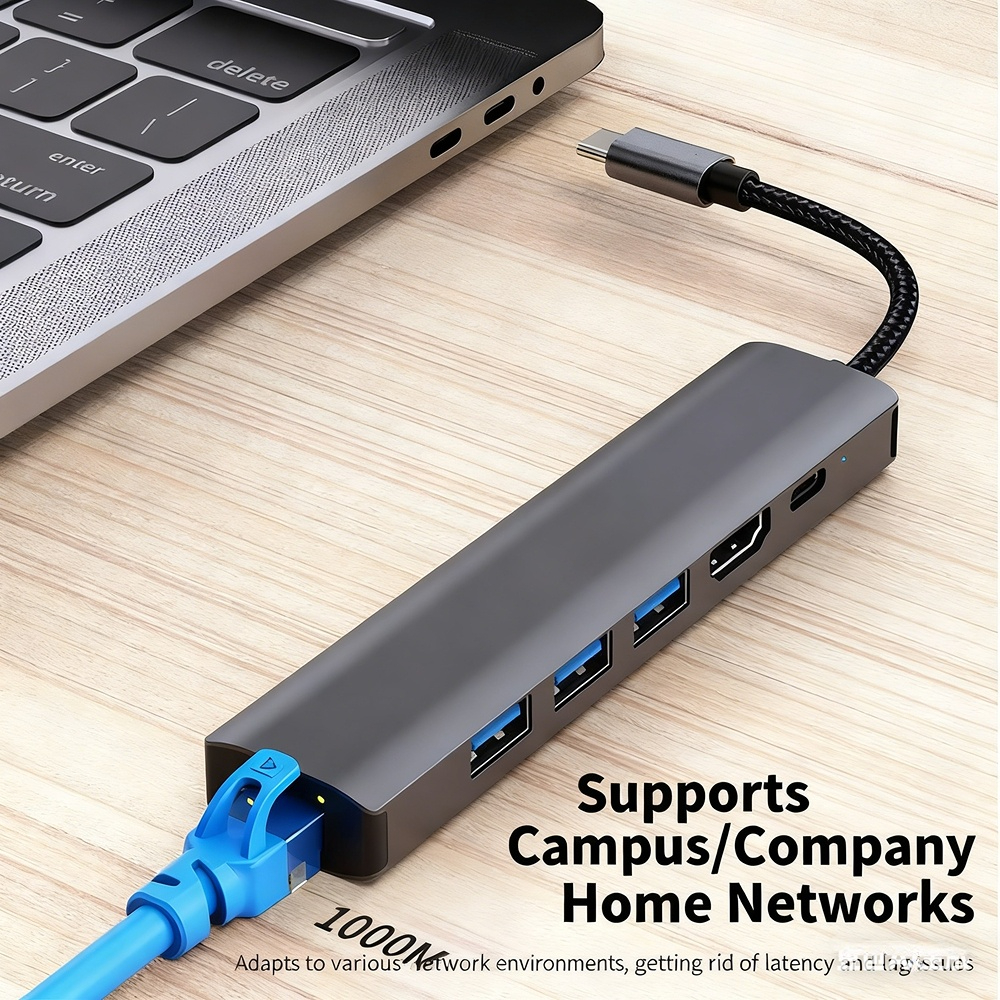 USB 3.0 Gigabit Ethernet docking station, Type-C laptop converter, 7-in-1 docking station