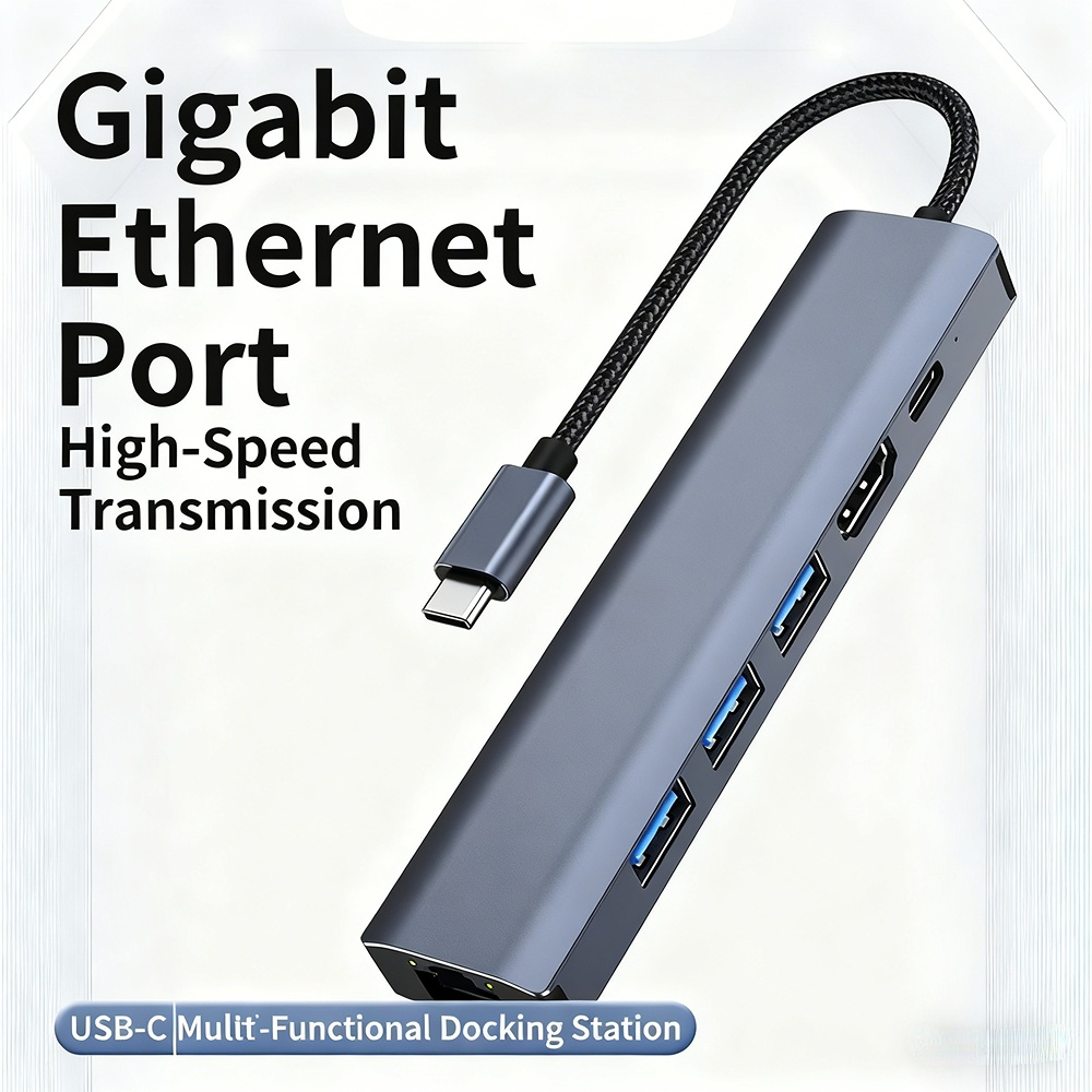 USB 3.0 Gigabit Ethernet docking station, Type-C laptop converter, 7-in-1 docking station