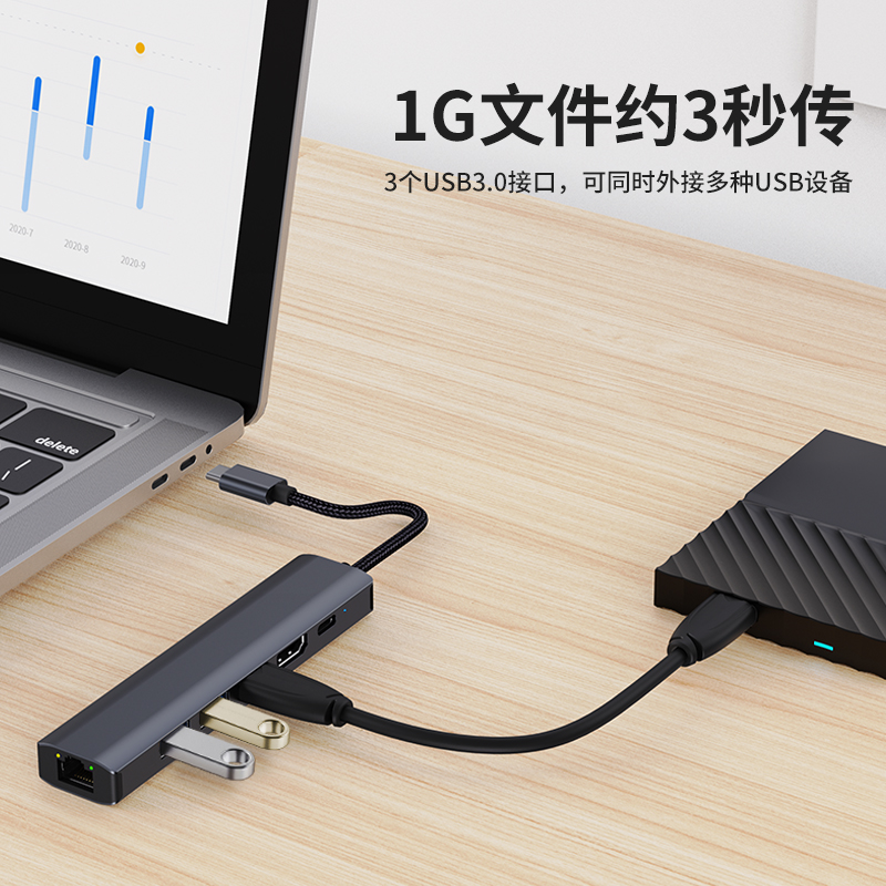usb3.0千兆网卡拓展坞typec笔记本电脑转换器七合一扩展坞