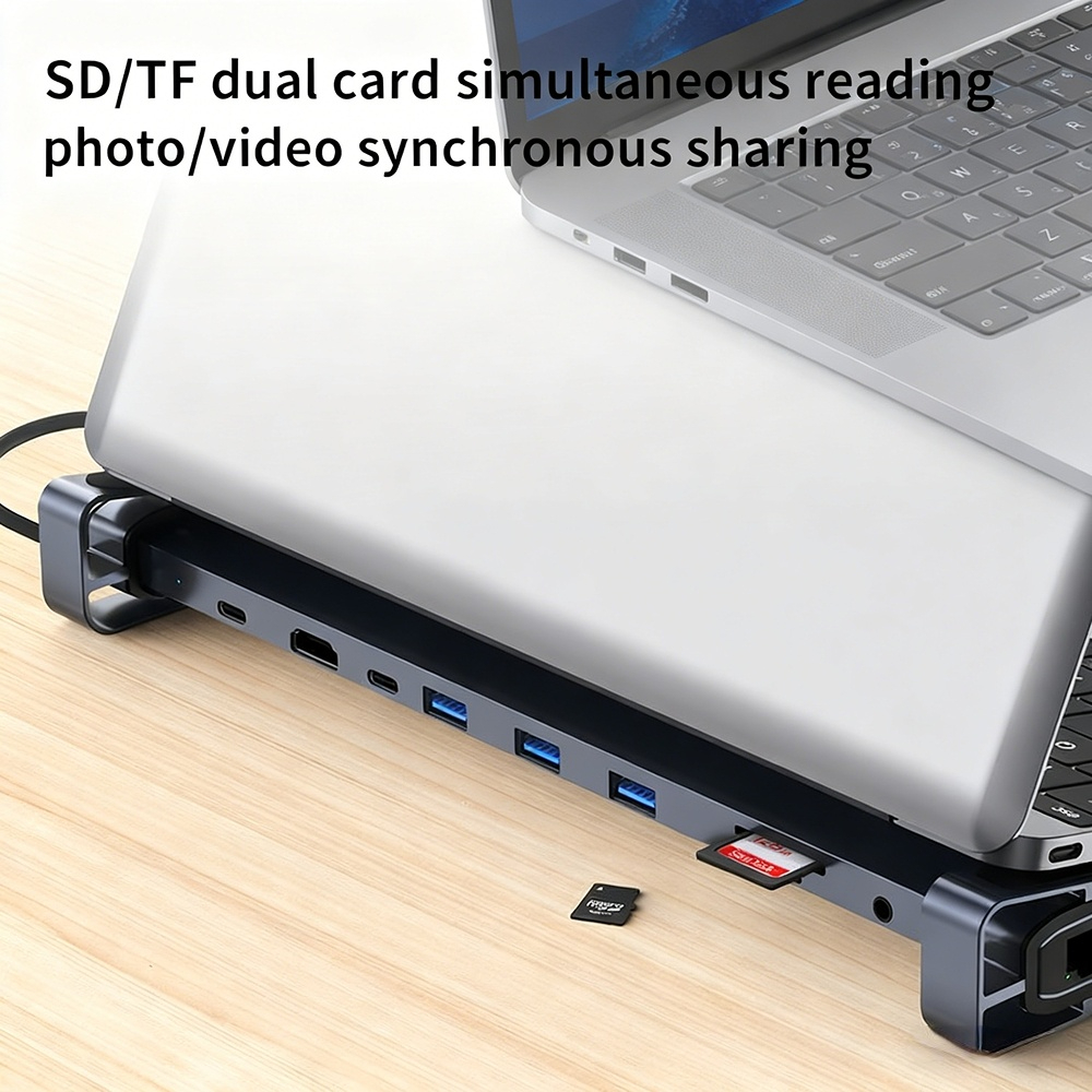 Hub 3.0 Multi-Port Extender Laptop Dock Folding Stand 10-in-1 Type-C Expansion Dock