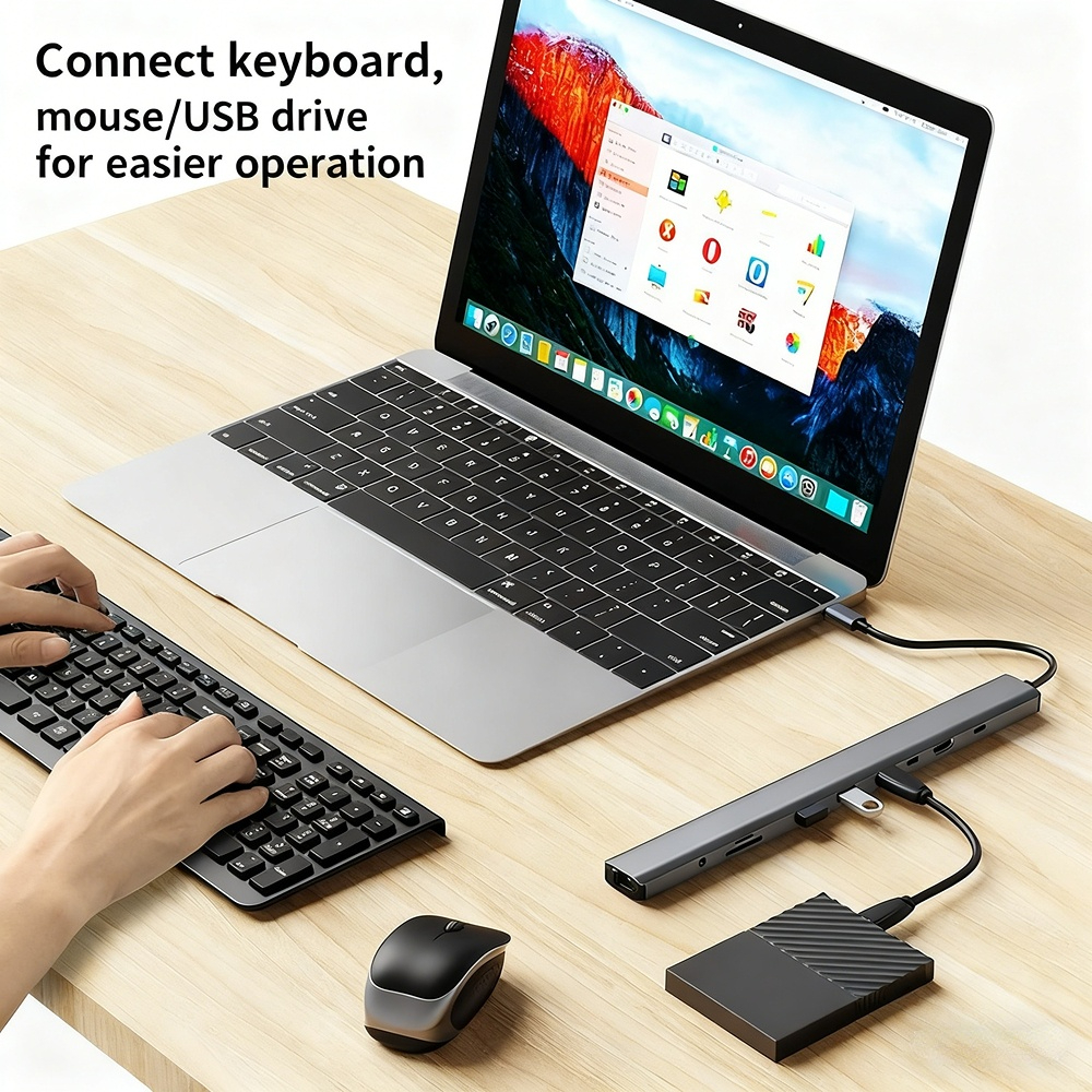 Hub 3.0 Multi-Port Extender Laptop Dock Folding Stand 10-in-1 Type-C Expansion Dock