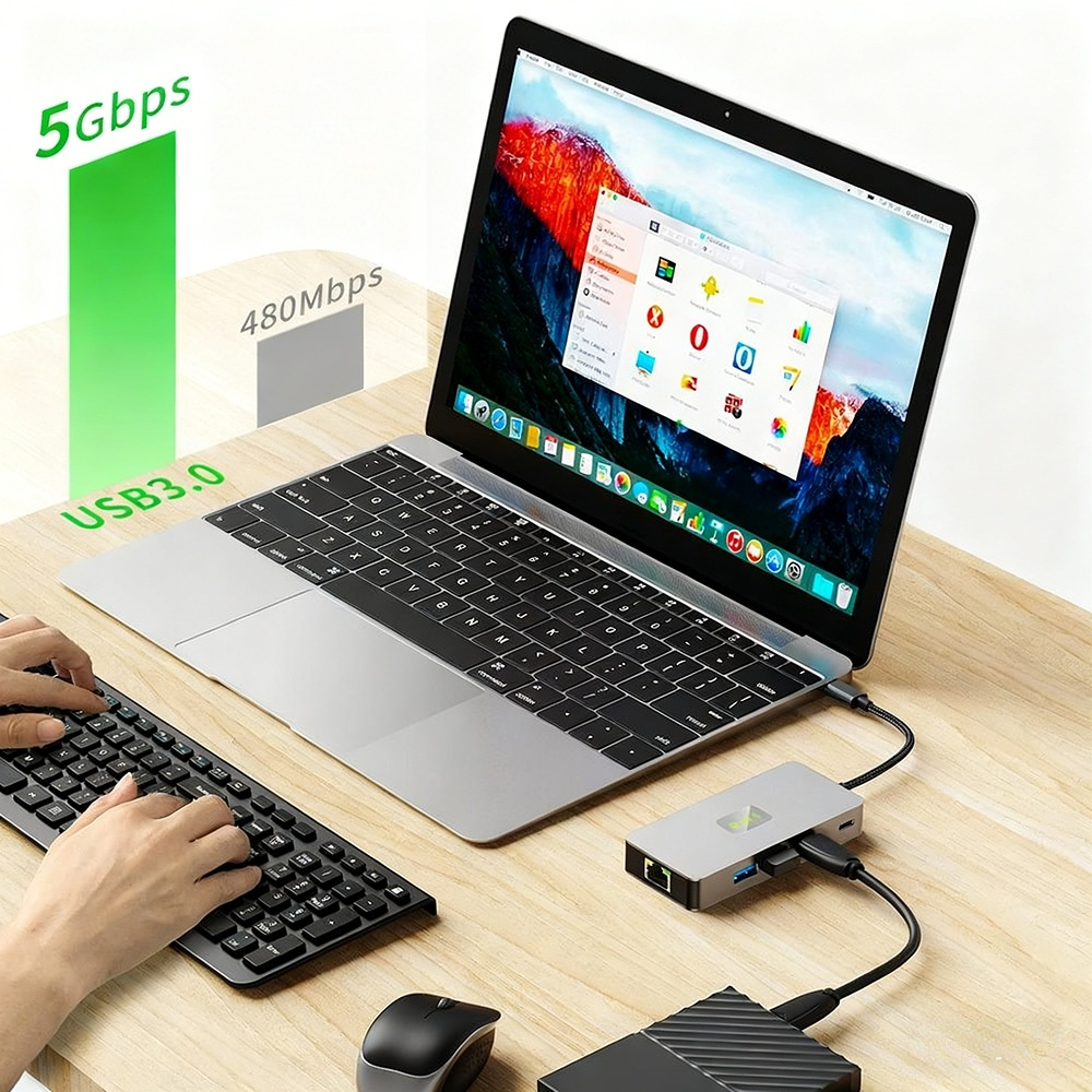 High-definition 4K 60Hz screen mirroring, 9-in-1 USB 3.0 Ethernet port, SD/TF card slot, 48-inch small size, Type-C expansion dock.