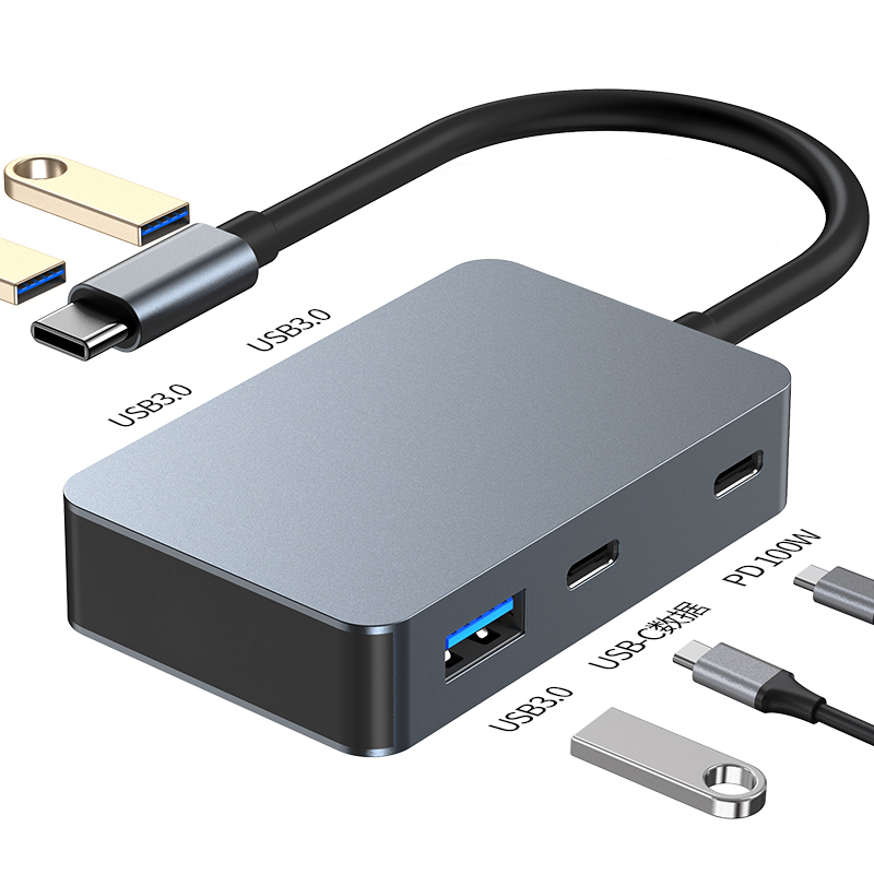 PD100W Fast Charging Type-C Splitter, USB 3.0 Hub, 1-to-5 Laptop Hub