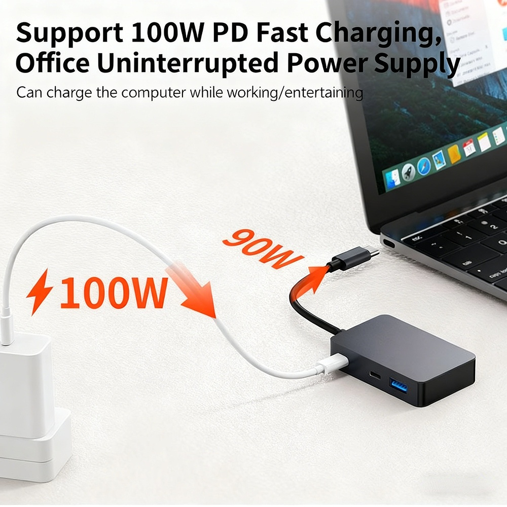 PD100W Fast Charging Type-C Splitter, USB 3.0 Hub, 1-to-5 Laptop Hub