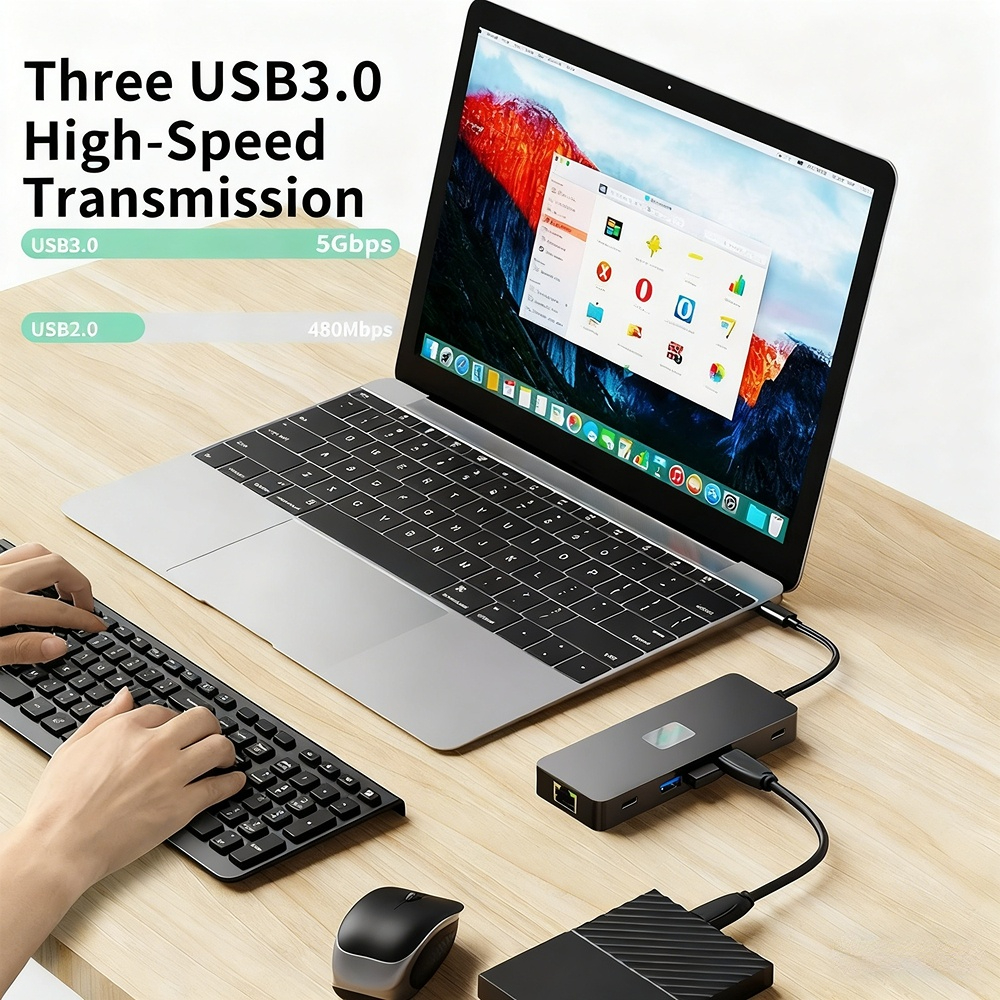 High-definition 4K 60Hz screen mirroring, 9-in-1 USB 3.0 Ethernet port, SD/TF card slot, 48-inch small Type-C docking station (Editor/Seller)